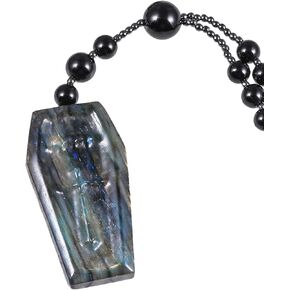 TUMBEELLUWA Natural Labradorite Pendant Necklace with Long Beads Chain, Carved Crystal Stone Jewelry for Men Women