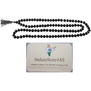 IS4A 100% Original Black Hakik or Hakik or agate Gemstone Mala Mens Necklaces Healing Crystal Necklace (108+1 Beads)