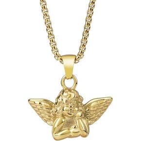 Stainless Steel 18K Gold Elegant Guardian Angel Charm Praying Pendant Necklace Jewelry Women Men Gift