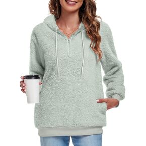 Bestbee Women's Plus Size Warm Fleece Pullover Sweaters, Long Sleeve Fuzzy Hoodies Half Zip-Up with Pockets, 2XL, Silver Grey