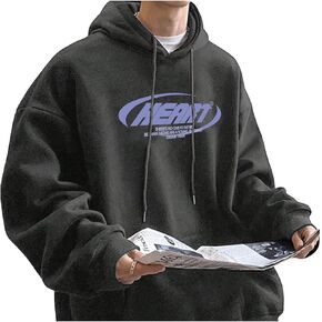 SweatyRocks Men's Casual Long Sleeve Pullover Letter Graphic Trendy Drawstring Hoodie Sweatshirt