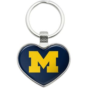 University of Michigan Primary Logo Keychain Heart Love Metal Key Chain Ring