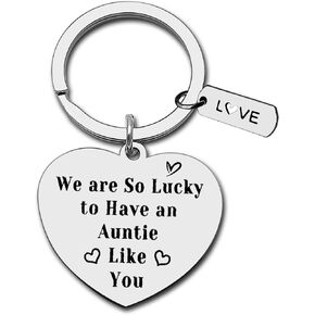 Aunt Gift Auntie Keychain from Niece Nephew We are So Lucky to Have an Auntie Like You Keychain Mothers Day Christmas Birthday Gift for Auntie Special Aunt Godmother Gift Valentines Jewelry