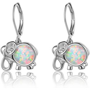 Larimar/Created Opal Gemstone Elephant Leverback Earrings for Women Hypoallergenic Jewelry Dangle Earings