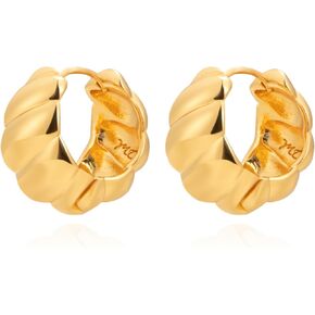 Milan Chiva Chunky Huggie Earrings for Women 14K Gold Plated Hoop Earing Statement Post Jewelry