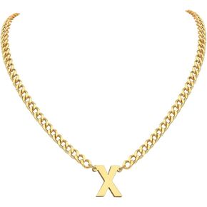 18+2 Inch Initial Letter Pendant Necklace for Men Women, 18K Gold Plated Stainless Steel Capital A-Z Alphabet Name Necklaces 4.5mm Cuban Link Chain with Initial - Send Gift Box