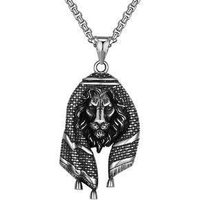 Arabic Lion Pendant for Men Punk Lion Head Necklace, Arabic Keffiyeh Lion Necklace Men’s Powerful Lion Head Jewelry Gothic Lion Animal Necklace Classic Lion Head Charm Necklace