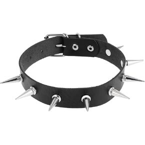 Black Spiked Leather Choker Collar Necklace Cool Punk Goth Metal Spike Studded Choker Collar Necklace for Women Men Cosplay Rock Night Club Scream Party
