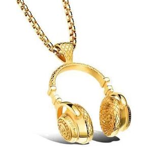 Headphone Necklace for Men,Hip Hop Punk Rock Headphones Pendant,Goth Music Charm Pendant Necklace,Cool Stainless Steel Jewelry for Men Women