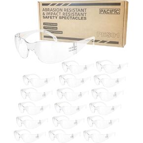 PACIFIC PPE Clear Safety Glasses Bulk of 12, Scratch Resistant Wrap Around Eyewear, Polycarbonate Impact Resistant Lens, Meets ANSI Z87.1