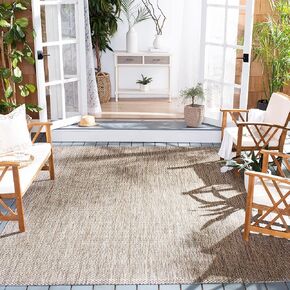 SAFAVIEH Courtyard Collection Area Rug - 5'3" Square, Natural & Black, Non-Shedding & Easy Care, Indoor/Outdoor & Washable-Ideal for Patio, Backyard, Mudroom (CY8521-37312)