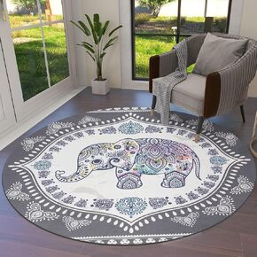 Libaoge Round Area Rugs 3 ft Diameter Elephant Indoor Aloha Mats, Arab Culture Symbol Mandala Pattern Soft Living Room Bedroom Unique Carpet Woman Yoga Mat Home Decor