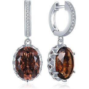 JewelryPalace Huge 7.2ct Oval Shape Natural Smoky Quartz Dangle Drop Earrings for Women, 14K Yellow Gold Plated 925 Sterling Silver Huggie Hoop Earrings, Natural Gemstone Jewelry Sets in Kuwait