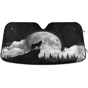 Car Windshield Sunshade Howling Wolf Moon Auto Front Windshield Sun Shade for SUV Truck Blocks UV Rays Foldable Sun Visor Protector 55x27.6 Inch