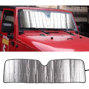 Winunite Windshield Sun Shade Compatible with Jeep Wrangler TJ JK JKU 2/4 Door 1997-2017 - Car Front Window Heat Shield, Roll Up Sunshade Visor Mat