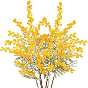 DILATATA الزهور الصفراء الاصطناعية أكاسيا 16.5 "زهور الميموزا 6 قطع زهرة الربيع وهمية زهور عيد الفصح زهرة صفراء ينبع لديكور المنزل الزفاف رذاذ الميموزا الأصفر