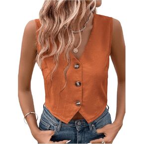 SHENHE Women's Button Down V Neck Sleeveless Crop Vest Office Work Blazer Vest Waistcoat