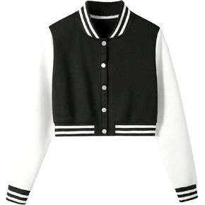 Verdusa Women's Bomber Jacket Long Sleeve Varsity Jackets Crop Baseball Outerwear