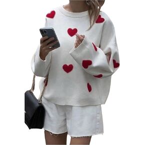 MakeMeChic Women's Graphic Print Drop Shoulder Pullover Sweater Long Sleeve Round Neck Sweaters Tops