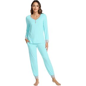 NACHILA Pajamas for Women-Viscose Made from Bamboo, Long Sleeve Pajama Set with Jogger Pants Soft Sleepwear Comfy Lounge set