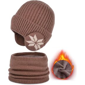 hat and scarf set for women and men ledaou hat with ears Winter Beanie Hat with Face Shield Peruvian Circle Scarf Set Sherpa Ski Ear Flaps Hats Fleece Lined Daily needs for hiking camping outdoor