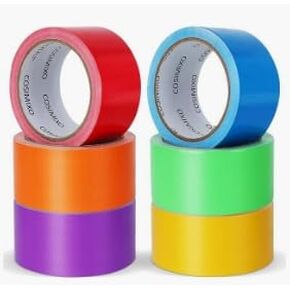 6 Pack Colored Duct Tape Heavy Duty Waterproof, 1.88 Inch x 30 Yards Per Rolls, Total 180 Yard (540Ft), Black White Silver Yellow Red Blue, Indoor & Outdoor Use, No Residue, Tear by Hand