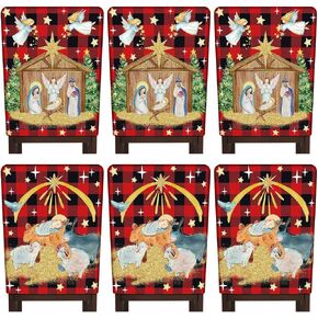 Moukeren Set of 6 Christmas Chair Covers Christmas Nativity Chair Back Covers Xmas Jesus Nativity Scene Decoration Removable Seat Protector for Dining Room Home Hotel Kitchen
