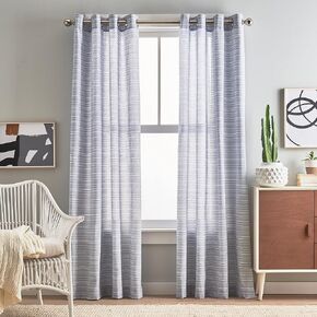 Peri Home Semi-Sheer Cargo Stripe Grommet Window Curtain, 84" Panel Pair, Blue