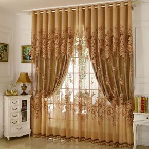 Amidoudou 1 Pair European Double Layer Curtains for Living Room Peony Flower Curtains for Bedroom Luxury Curtains (Gold,54x90 Inch)
