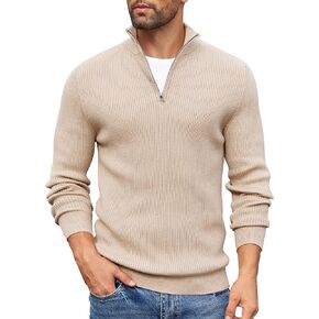 COOFANDY Men's Quarter Zip Sweaters Slim Fit Mock Neck Pullover Sweater Lightweight Knitted Polo Sweaters