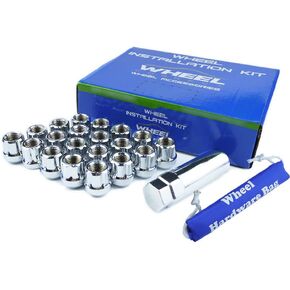 WHEEL CONNECT Open End Spline Lug Nuts, Acorn for Conical Seat. Thread 12x1.5, Set of 20 with 1 Key and 1 Storage Bag, for Aftermarket Custom Tuner Wheel with Center Cap. Chrome Finish.M12 X 1.5