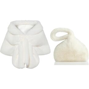 Womens Faux Fur Collar Shawl Faux Fur Scarf Wrap Evening Cape for Winter Coat - Purse Wristlet Clutch Purse Bags Soft Triangle Handbag for Wedding Party