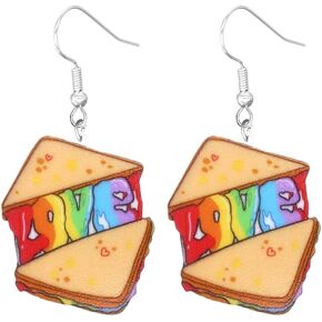 Funny Acrylic Food Dangle Earrings Hamburger Sandwich Ketchup Birthday Cake Earrings Birthday Celebration Earrings Exaggerated Statement Jewelry For Women Men