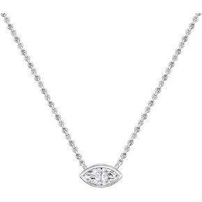 Solitaire Bezel Set Pendant Necklace Marquise Moissanite or Lab Grown 0.25 Carat White Diamond for Women in 925 Sterling Silver