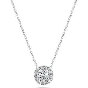 1.00 Carat Center Round Lab Grown White Diamond or Cubic Zirconia Elegant Halo Pendant with 18 inch Silver Chain for Women in 925 Sterling Silver