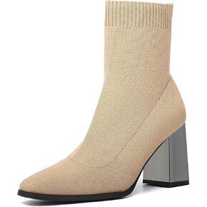 NEWBELLA Women's Commute Square Toe Chunky Heeled Ankle Boots