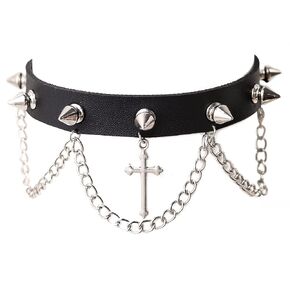 Sacina Gothic Punk Spiked Choker Necklace, Cross Choker Necklace, Black PU Leather Choker, Goth Punk Jewelry Gift for Women, Men, Christmas New Year Gift (Cross Choker)