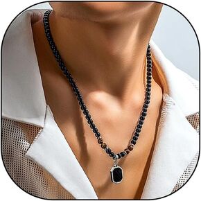 GIGB PBDK Dainty Crystal Pendant Necklace Vintage Tiger Eye Stone Choker Trendy Acrylic Bead Clavicle Necklace Pretty Birthday Jewelry Accessory Gift for Men