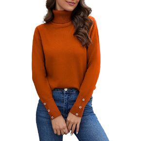 Women's Fall Long Sleeve Turtleneck Sweaters Casual Pullover Jumper Slim Fit Knit Tops Light Brown