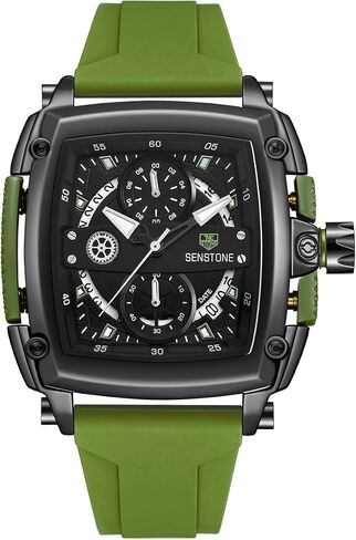 Mens Watch Square Fashion Sports Multifunction Chronograph Quartz Analog Wristwatch Gift for Men Rubber Band Silicone Strap Watches in Saudi Arabia