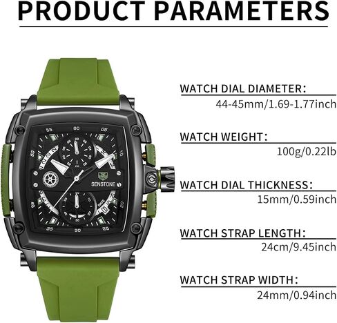 Mens Watch Square Fashion Sports Multifunction Chronograph Quartz Analog Wristwatch Gift for Men Rubber Band Silicone Strap Watches in Saudi Arabia