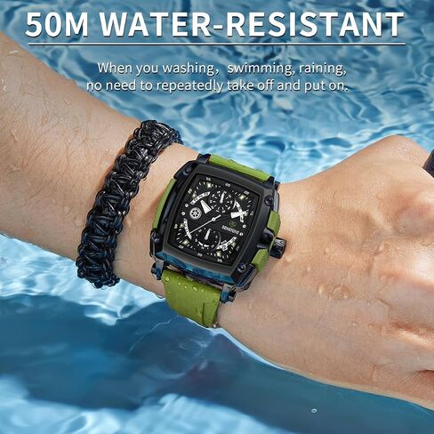Mens Watch Square Fashion Sports Multifunction Chronograph Quartz Analog Wristwatch Gift for Men Rubber Band Silicone Strap Watches in Saudi Arabia