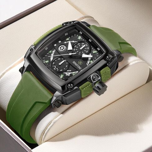 Mens Watch Square Fashion Sports Multifunction Chronograph Quartz Analog Wristwatch Gift for Men Rubber Band Silicone Strap Watches in Saudi Arabia