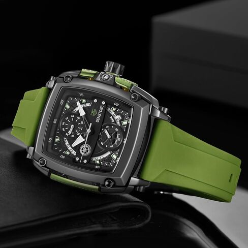 Mens Watch Square Fashion Sports Multifunction Chronograph Quartz Analog Wristwatch Gift for Men Rubber Band Silicone Strap Watches in Saudi Arabia