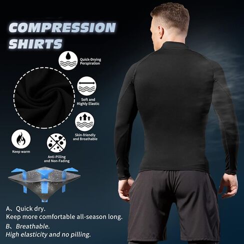 2/3 Pack Men's Compression Shirts Long Sleeve Workout Shirts Mock Turtleneck Athletic Base Layer Active Undershirts Tops in Saudi Arabia