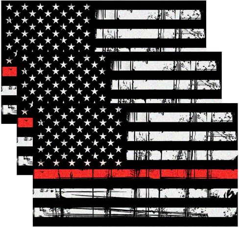 Creatrill Reflective Tattered Thin Red Line Decal Matte Black – 3 Packs 3x5 in. American USA Flag Decal Stickers for Cars, Trucks, Hard Hat, in Support of Firefighters and EMTs in Saudi Arabia