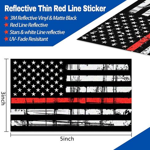 Creatrill Reflective Tattered Thin Red Line Decal Matte Black – 3 Packs 3x5 in. American USA Flag Decal Stickers for Cars, Trucks, Hard Hat, in Support of Firefighters and EMTs in Saudi Arabia