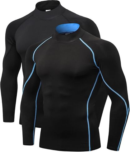 2/3 Pack Men's Compression Shirts Long Sleeve Workout Shirts Mock Turtleneck Athletic Base Layer Active Undershirts Tops in Saudi Arabia