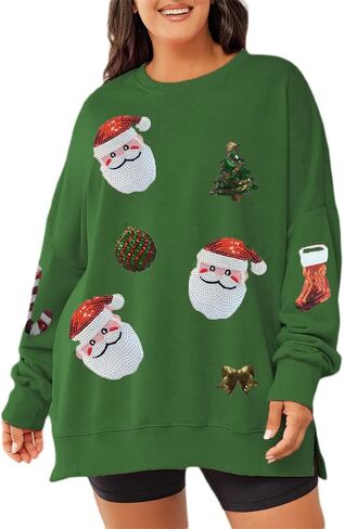 Argeousgor Women Christmas Sweatshirt Sequin Santa Claus Oversized Long Sleeve Sweater Christmas Pullover Tops Shirt in Saudi Arabia