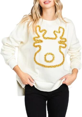 Argeousgor Women Christmas Sweatshirt Sequin Santa Claus Oversized Long Sleeve Sweater Christmas Pullover Tops Shirt in Saudi Arabia